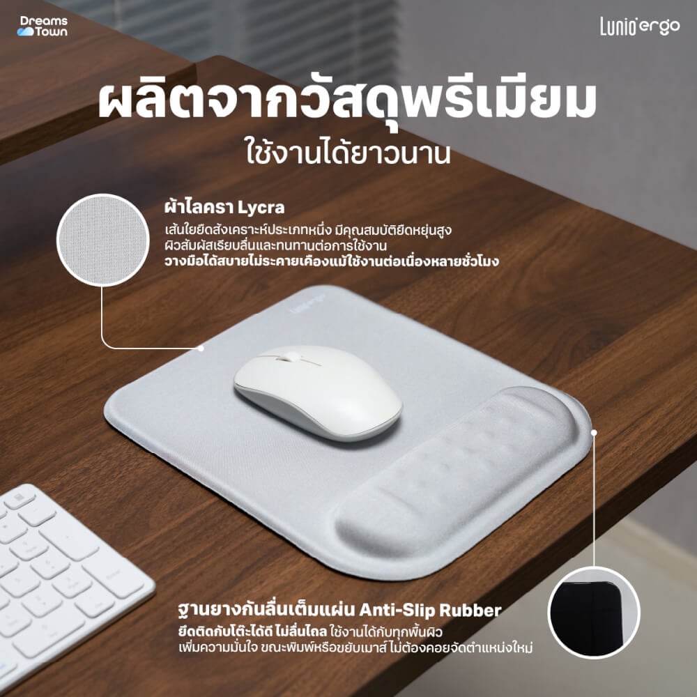แผ่นรองเมาส์ LUNIO ERGO CYREST MOUSE PAD LIGHT GRAY สีเทาอ่อน